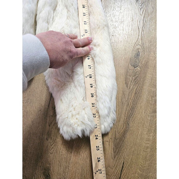 Vtg White Cream Rabbit Fur Coat Cropped Cream Satin Lined Glam Mob Wife Club M - Picture 10 of 16